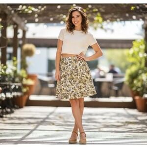 LOFT Ann Taylor Y2K Olive Green Brown Print Skirt‎ Pleated Womens 6P Nwot $69